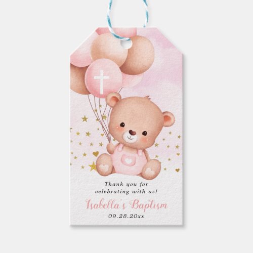 Pink Baptism Teddy Bear Thank You Baptism Favors Gift Tags