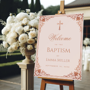 Pink Baptism Welcome Elegant Girl Rose Gold Cross Foam Board
