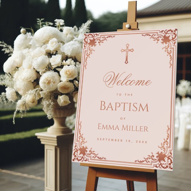 Pink Baptism Welcome Elegant Girl Rose Gold Cross  Foam Board (Creator Uploaded)