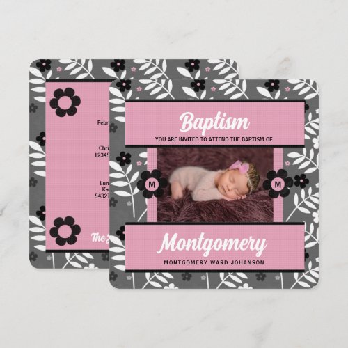 Baptism Photo Invitation for Baby Girl Monogrammed