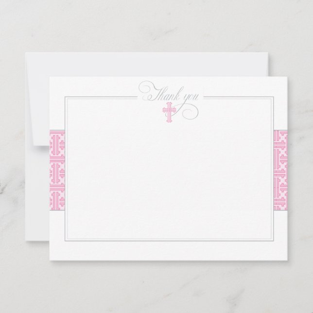 Pink Baptismal Flat Thank You Note Card (Front)