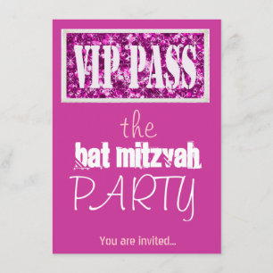 Pink Bar Mitzvah Bat Mitzvah VIP party Invitation