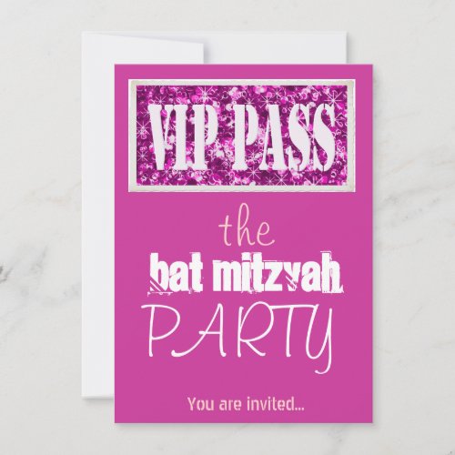 Pink Bar Mitzvah Bat Mitzvah VIP party Invitation