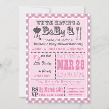 Pink Barbecue Babyq Baby Shower Polka Dot Invitation by aaronsgraphics at Zazzle