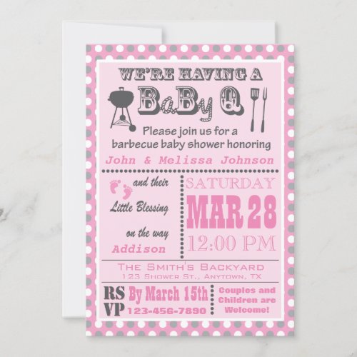 Pink Barbecue BaByQ Baby Shower Polka Dot Invitation