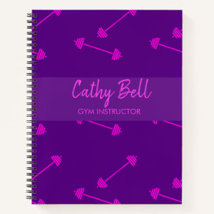 Pink barbells purple gym notebook