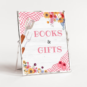 Pink Barbeque Baby Shower Books and Gifts Sign