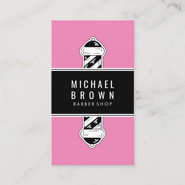 Pink Barber Pole Men hairstyling Business Card