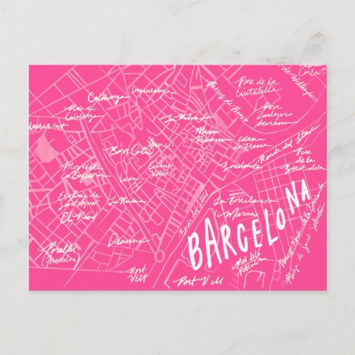 Pink Barcelona Spain Vintage Travel New Postcard