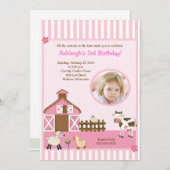 Pink Barn Animal Farm PHOTO Birthday Invitations (Front/Back)