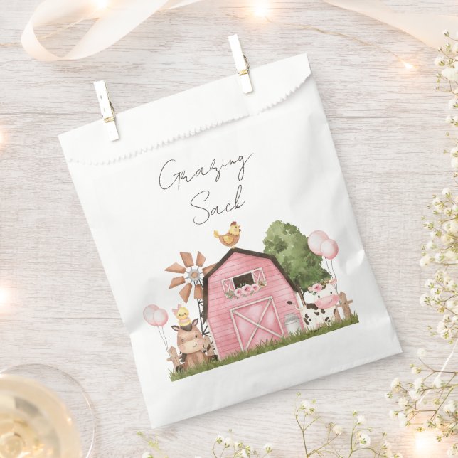 Pink Barn Animal Party Grazing Sack Favor Bags (Clipped)