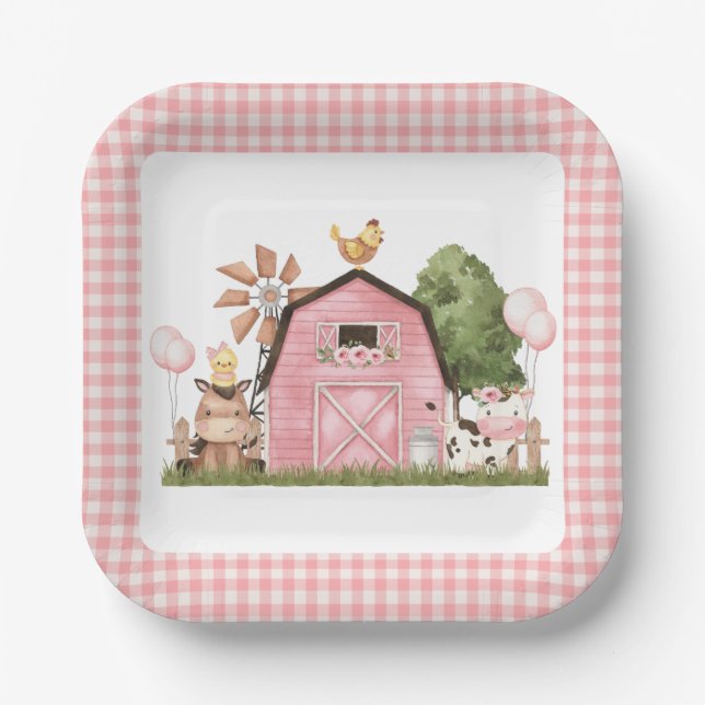 Pink Barn Animal Party Plate  (Front)