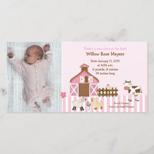 Pink Barn Animals Photo Birthday / Birth Card