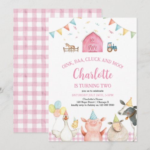 Pink Barn Farm Animals Barnyard Girl 2nd Birthday