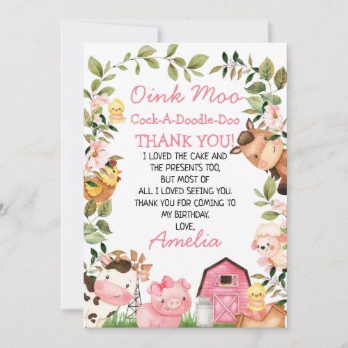 Pink Barn Farm Foliage Birthday Thank You Card