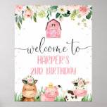 Pink Barn Floral Farm Animals Birthday Welcome  Po Poster at Zazzle