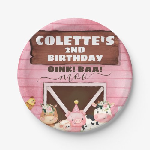 Pink Barn Oink Baa Moo Farm Animals Birthday Paper Plates