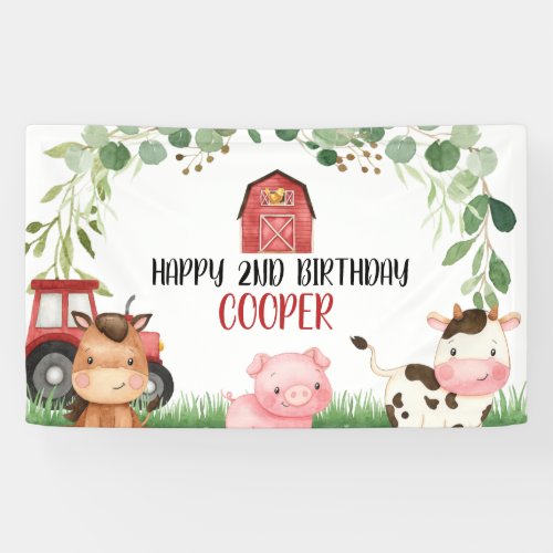Pink Barn Tractor Farm Birthday Party Banner