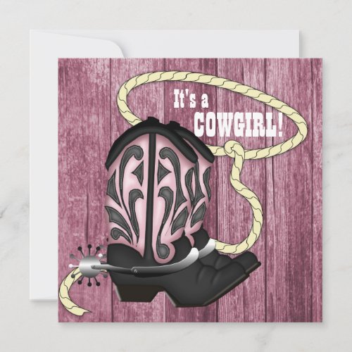 Black Pink Barn Wood Cowgirl Baby Shower Custom Invitation