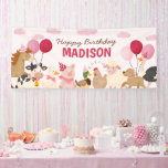 Pink Barnyard Farm Animal Birthday Party Banner<br><div class="desc">Celebrate your little one’s big day with this sweet farm animal birthday banner featuring a cheerful barnyard crew in party hats! With soft pink tones, festive balloons, and playful animals like a cow, pig, duck, and horse, it’s perfect for a toddler or baby girl’s birthday. Customize the name and display...</div>