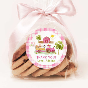 Pink barnyard farm animals birthday classic round sticker