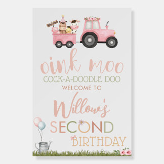 Pink Barnyard Farm Animals Birthday Welcome Sign