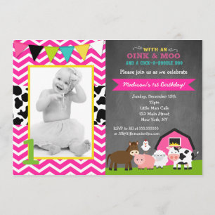 Pink Barnyard Farm Birthday Invitations