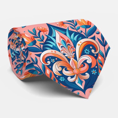 Pink baroque Fleur de Lis French Lili pattern Neck Tie