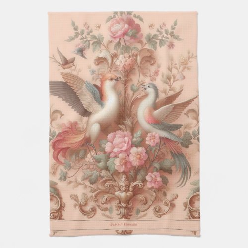 Pink Baroque Rococo Flower Morris  Kitchen Towel