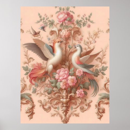 Pink Baroque Rococo Flower Morris  Poster