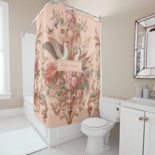 Pink Baroque Rococo Flower Morris  Shower Curtain (In Situ)