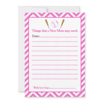 Pink Baseball Advice List for New Moms Baby Shower Invitation