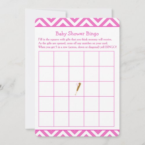 Pink Baseball Baby Shower Bingo Invitation