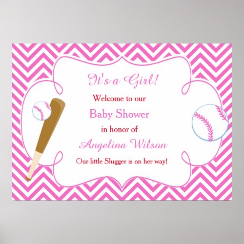 Pink Baseball Baby Shower Girl Poster