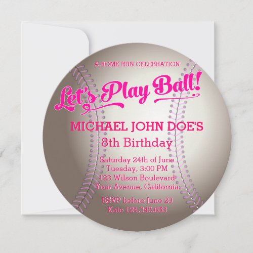 Pink Baseball Birthday Party Invitation