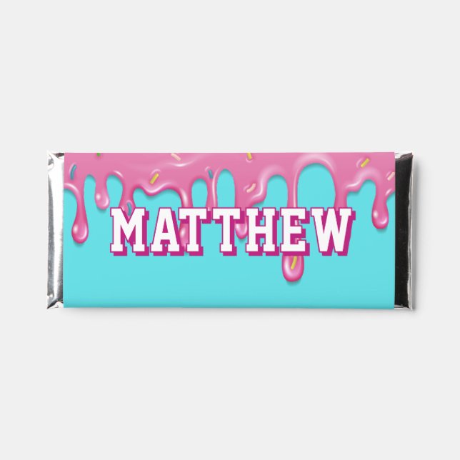 Pink Baseball Drip Birthday Party Hershey Bar Favors (Front)