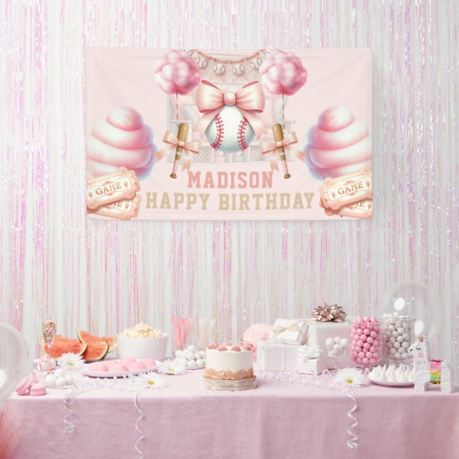 Pink Baseball Happy Birthday Banner (Party)