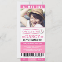 Baseball Invitation Kids Adults Birthday Photo Ticket Red – Pink