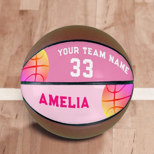 Pink Basket Ball Girl Player Name Team Number  Basketball