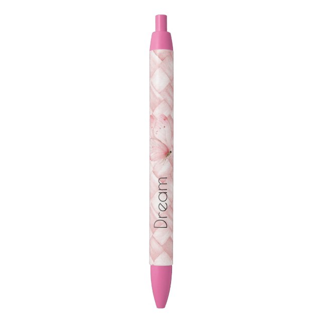 Pink Basket Weave Butterfly Pen (Front Vertical)