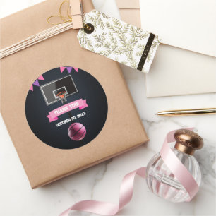 Pink Basketball Baby Shower Party Classic Round Sticker