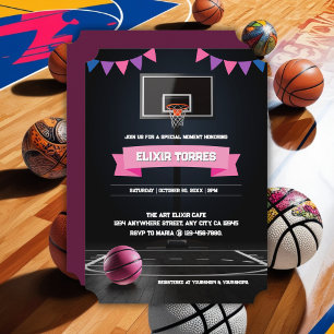 Pink Basketball Baby Shower Party Invitation