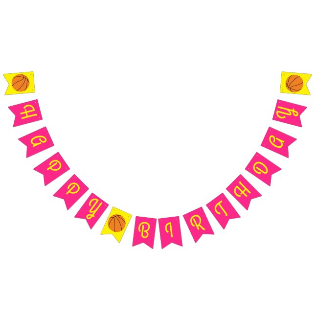 Pink Basketball Birthday Party Bunting Flags (All)