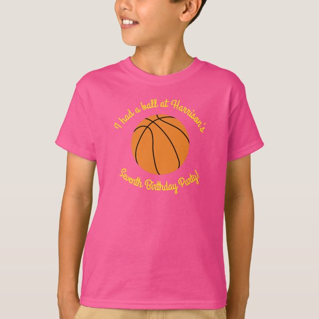 Pink Basketball Birthday Party T-Shirt (Front)