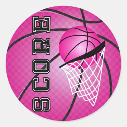 Pink Basketball Classic Round Sticker