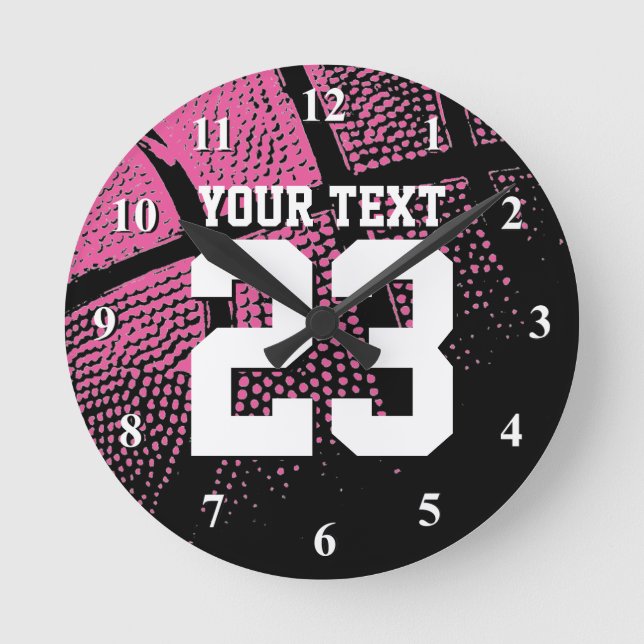 Pink basketball clock with sports jersey number (Front)