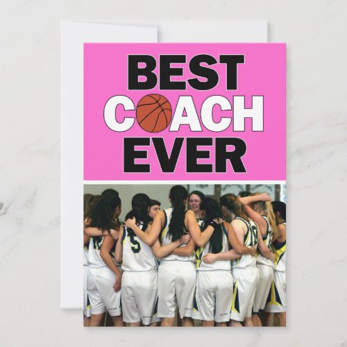 Pink Basketball Coach Best Ever Custom Phot Thank You Card