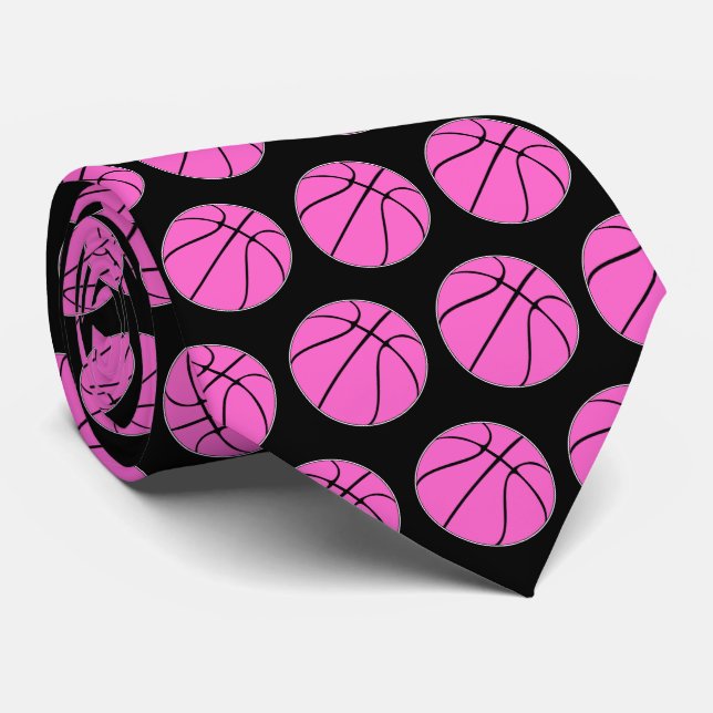 Pink Basketball Coach Breast Cancer Awareness Neck Tie (Rolled)