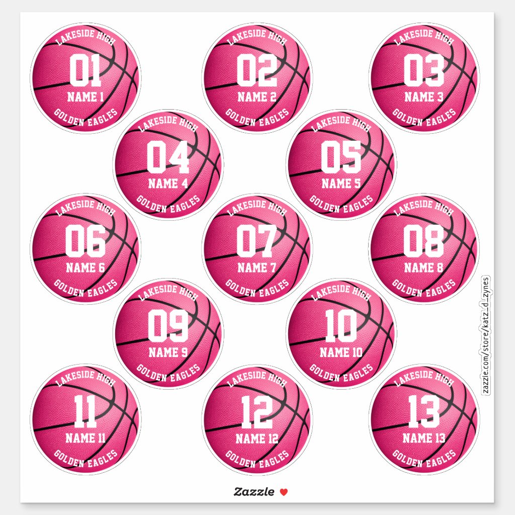 13 pink basketball custom 3 inch sports stickers