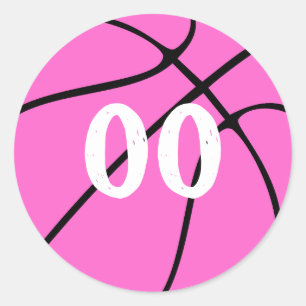 Pink Basketball Custom Number or Letters Sports Classic Round Sticker